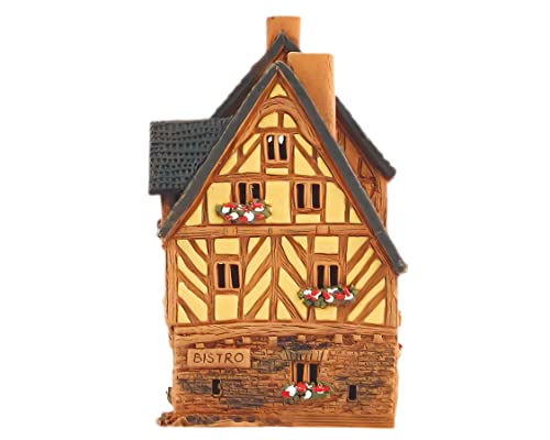 Ceramic Art Handmade Tealight Candle Holder Room Decoration Handcrafted Collectible Miniature Aroma Light House Traditional Half-Timbered Houses in The Old Town of Rennes, France B299AR*