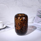 8.2in Amber Vase,Brown Glass,Round Art,Modern Clear Glass Vase,Decorative Bottles for Home Decor,Farmhouse Centerpiece,Wide for Living Room, Kitchen,Office, Dining (S) - size: Small