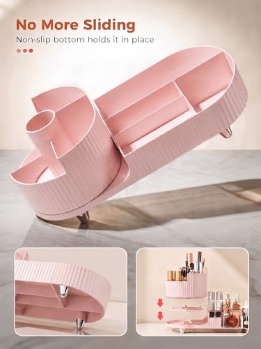 Booklov Rotating Makeup Caddy Organizer for Vanity, Large Capacity Cosmetic Display Case, Countertop Beauty Storage Holder for Skincare, Brush Eyeshadow Lipstick, Counter Desk Organization, Pink - color: Pink, size: L01