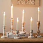 Wooden Candlestick Holders Rustic: Farmhouse Wood Taper Candle Holders Boho Candle Sticks Holder Fall Decor for Dinning Table Mantle Party Holiday Christmas Wedding Home Set of 6 - size: 3.7"/5.8"/7.8" H - 6Pcs