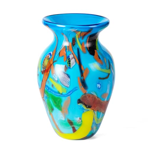 KAMMAK Colored Glass Vase, Beautiful Hand Blown Decorative Vase, Modern Art Vase for Flower Mantle Dining Table Centerpiece, Entryway Living Room Wedding Decoration (JG2064) - style: JG02064