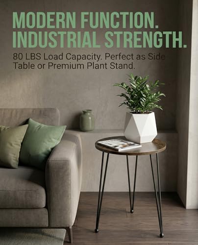 17 Inch Tall Metal Plant Stand Indoor,Heavy Duty Flower Pot Holder with 11.5 Inch Modern Round Board Table,Sturdy Metal Tripod Design Side Table,Matte Black - color: Walnut