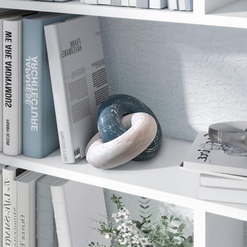 EOSAHR Decorative Pine Wood Knot Decor – Simple Modern Wood Chain Link Decor for Coffee Table, Book Shelf, Entryway Table – Decorative Knot for Stylish Home Décor Accents (Blue & White) - color: Blue & White