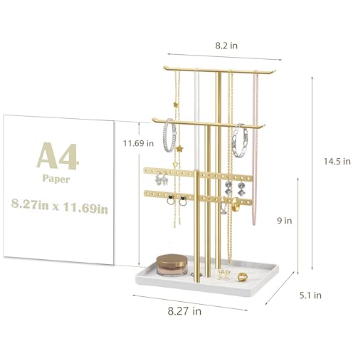 pickpiff Jewelry Stand Holder Organizer: 14.5" Sturdy Hanger for 80 Pcs Jewelry, Gift for Women, Gold Jewlery Tower for Necklace, Earring, Bracelet - color: Gold, size: 14.5" Height