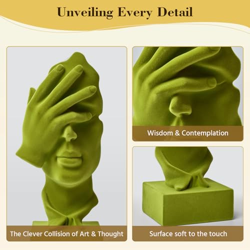 Velvet Flocked Thinker Sculpture Spring Decor for Home, Modern Abstract Art Statue Flocked Collectible Figurines for Room, Bookshelf, Office, Desk Decor (Green) - color: Nosee-green