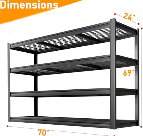 70" W Garage Shelving Heavy Duty, 4 Tier Garage Shelves, 69" H Adjustable Storage Shelving Unit, Commercial Metal Shelves for Warehouse, Basement - size: 70"Wx24Dx69"H | 4 Tier