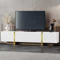 ON-TREND Luxury Fluted TV Stand for TVs Up to 80'', Modern Entertainment Center with Storage Cabinets & Drawers, Smooth Media Console with Golden Wood Grain Legs for Living Room, White - color: White4