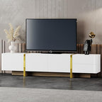 ON-TREND Luxury Fluted TV Stand for TVs Up to 80'', Modern Entertainment Center with Storage Cabinets & Drawers, Smooth Media Console with Golden Wood Grain Legs for Living Room, White - color: White4