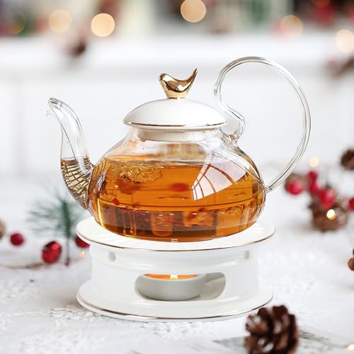 KAYCROWN Teapot Warmer, Ceramic Tea Warmer with Tealight Holder, Teapot Heater for Heating Coffee, Milk, Tea Light Heater, Candle Warmer (White)