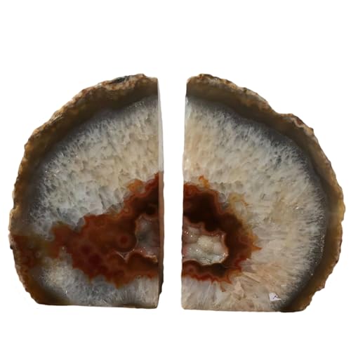 JIC Gem Natural Geode Bookends Decorative Agate Book Ends Stone Book Ends Holders for Shelves with Rubber Bumpers (1 Pair, 3-4 LBS) - color: Natural, size: 3-4LBS.