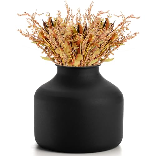 Goaste Metal Matte Flower Vase, Small Black Vases for Flower, 6.5 Inch Tall Iron Frosted Flower Arranging Vase for Table Centerpiece, Home, Shelf, Office, Garden Decor, Black