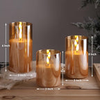 Eywamage Gold Glass Flameless Pillar Candles with Remote, Flickering Christmas LED Candles Battery Operated Set of 3 - color: Gold