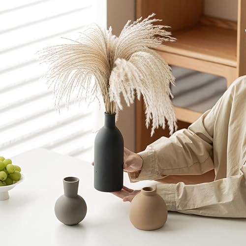 Ceramic Vase Set of 3, Modern Minimalist Farmhouse Style Home Decor Vases, Ideal for Pampas Grass & Dried Flowers, Perfect for Kitchen, Bedroom, Living Room & Dining Table Centerpiece (Multicolor) - color: Multicolor
