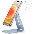 OMOTON Adjustable Cell Phone Stand, Aluminum Desktop Cellphone Stand with Anti-Slip Base and Convenient Charging Port, Fits All Smart Phones, Light Blue - color: Light Blue