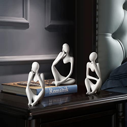 BrownLove 3pcs Decor White Thinker Statue Abstract Art Sculpture，Resin Collectible Figurines for Home Living Room Office Shelf Decoration - color: White