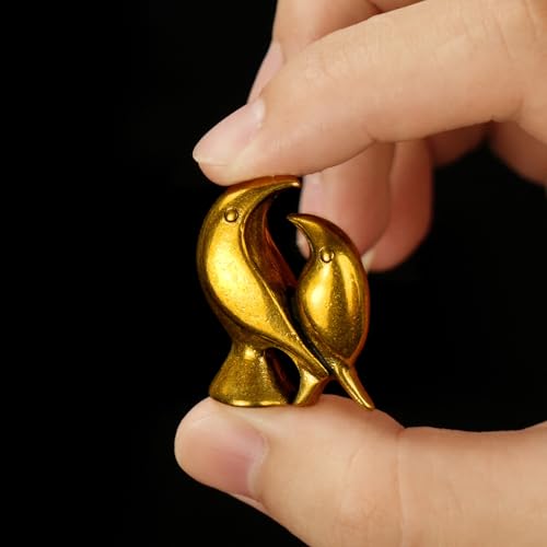 CHOVY Solid Brass Love Birds Sculpture - Handmade Vintage Figurine Set 100% Pure Brass, Boho Chic Desk Oddity, Retro Collectible for Office & Romantic Home Decor Gift - color: Couple Birds
