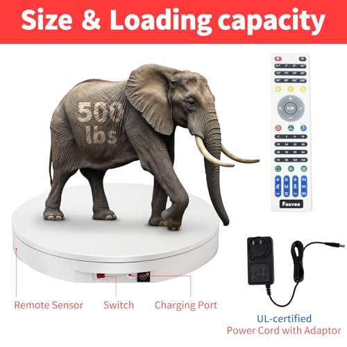 Ultra-Thin&Heavy Duty Remote-Controlled Motorized Turntable,Motorized Rotating Display Stand,Speed-Adjustable Rotating Platform,Human 3D Scan Electric Turntable for Scan,Showcase(19.7in/White) - size: 19.7inch/White/600Lbs Load