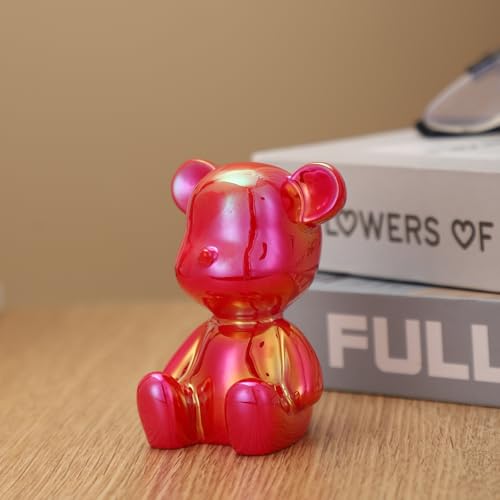 Small Bear Figurines Animal Sculpture Home Décor for Living Room Bedroom Office Statues Desktop Cabinets Tabletop Decor for Women Mom Birthday Gift(Red) - color: Red