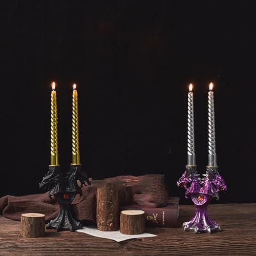 Double Head Dragon Taper Candle Holder, Black Resin Candlestick for Home Decor, Dining Table, Living Room, Coffee, Table Centerpiece(Blue)