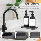 Kitchen Soap Dispenser Set with Instant Dry Tray & Sponge Holder,16 Oz Hand and Dish Soap Black Glass Dispenser Set,Stainless Steel Pump,Waterproof Labels,Luxury Soap Bottle for Bathroom - color: Black Bottle+black Pump