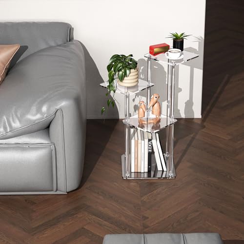 NiHome 4-Tier Clear Acrylic Side Table for Modern Homes, 27" High Easy Assembly Display Stand for LEGO Botanical Collection Sets,Figurine Display Shelf Riser for Plant Indoor,Collectibles & Room Decor