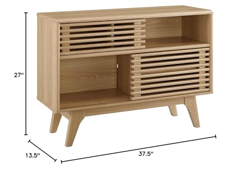 Modway Render Mid-Century Modern Two-Tier Display Stand in Oak - color: Oak