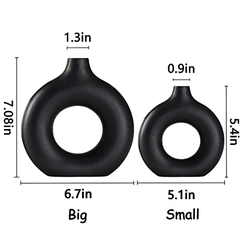 Black Ceramic Vases Set of 2, Modern Design for Home Decor,Black Style for Pampas Grass Matte Ceramic Vase for Farmhouse Living Room Kitchen Bedroom Mantle Coffee Dining Table Decoration - color: Black, size: Small + Big