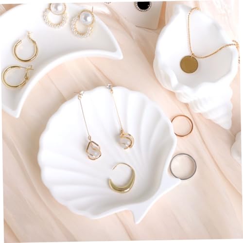 Shell-shaped Jewelry Tray White Trinket Dish Key Holder Aesthetic Jewelry Organizer for Vanity and Entryway Table