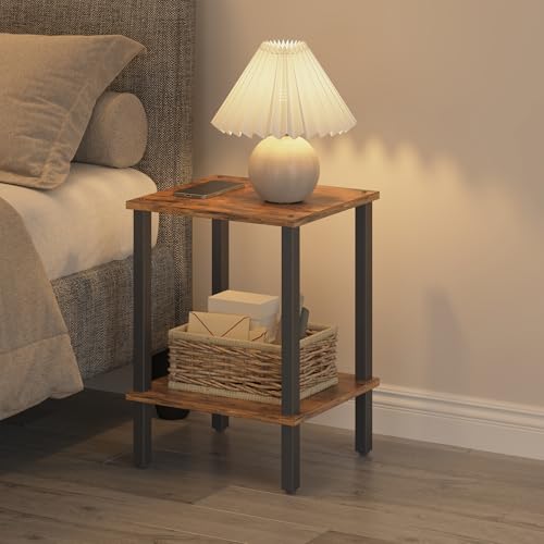 TUTOTAK End Table, Side Table, Nightstand, 2-Tier Storage Shelf, Sofa Side Table for Small Space, Living Room, Bed Room Brown and Black TB01BB034 - color: Brown and Black