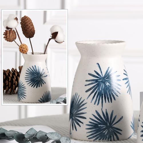 hjn White Flower Vase- Ceramic Vase for Decor, White vase for Flowers, Modern Vases for Living Room/Home Decor Accents/Entryway/Mantel/Bookshel-Teal - color: Teal White-7inch
