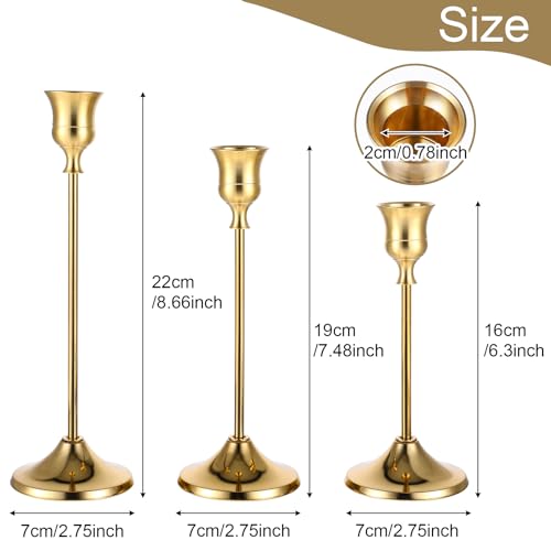 12 Pack Brass Golden Candlestick Holders, Vintage Taper Candle Holders Set in 3 Sizes for Dining Table, Fireplace, Party Decor - color: Golden