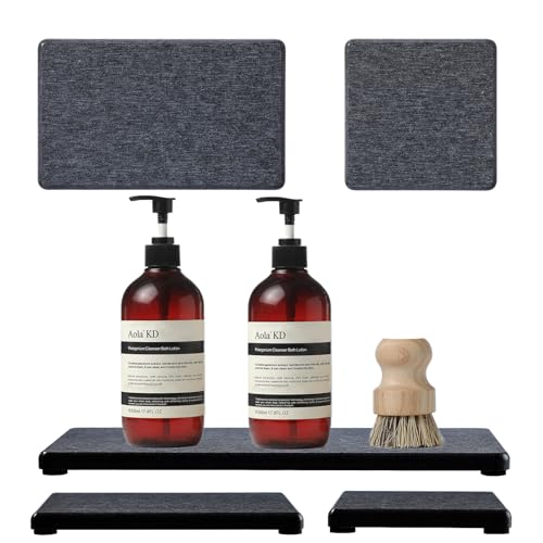 3PCS Water Absorbing Soap Dish Sponge Holder, Diatomite Stone Drying Tray Mat Sink Caddy for Kitchen Counter & Bathroom, Small Stone Bath Mat Faucet Accessories Organizer Protector,Dark Gray,9"x 3.5" - color: 3 Pack - Charcoal Gray, size: 9" x 3.5"