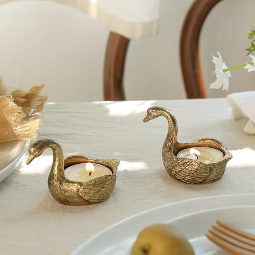 NIKKY HOME Gold Swan Tealight Candle Holders Set of 2, Centerpiece Table Decorations, Decorative Metal Stand for Tea Light Candles, Votive Candles