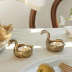 NIKKY HOME Gold Swan Tealight Candle Holders Set of 2, Centerpiece Table Decorations, Decorative Metal Stand for Tea Light Candles, Votive Candles