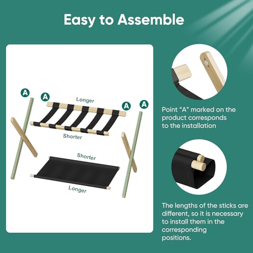 Smuxee Natural Bamboo Luggage Rack Pack of 2, Foldable Suitcase Stand with Storage Shelf, Easily Assembled Luggage Stand with 5 Nylon Straps for Guest Room Bedroom Hotel - color: Natural 2PCS
