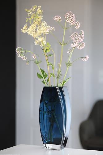 Glass - Vase - Blue - Teal - 12.6" Height - Heavy Durable - Made in Europe - by Barski