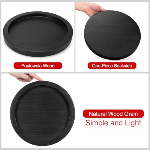 Rustic Decorative Wooden Serving Tray Home Decor Round Ottoman Coffee Table Trays Farmhouse Living Room Dinner Table Centerpiece Accessories Wood Candle Holder Tray for Kitchen Counter Bathroom Vanity - color: Black, size: 12"