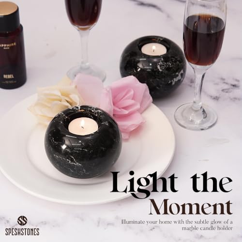 Marble Tealight Candle Holder 4-Inch Handmade Black Stone Votive Holder for Tables Centerpieces & Earthy Room Decor, Decorative Candle Holder for Wedding Gifts - size: 4''