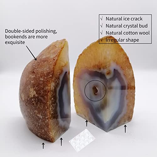 Natural Agate Geode Bookends Pair - 2-3 lbs Heavy Duty Small Crystal Bookends for Shelves | Non-Slip Decorative Book Ends for Heavy Books | Home Office Decor - color: Nature, size: 2-3LBS
