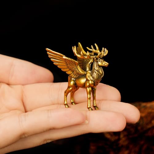 CHOVY Winged Brass Elk Statue - 100% Solid Handcrafted Lost-Wax Cast Sculpture, Nordic Mythical Creature Art, Steampunk Winged Beast Decor, Premium Home Collectible, Unique Gift for Mythology Lovers - style: Flying Deer