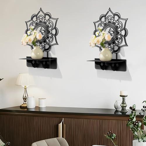 Om Mandala Metal Candle Holder 1 Pack, Black Metal Candlestick Holders, Candle Wall Holder, Spiritual Zen Wall Decor, Meditation Decor for Living Room, Dining Room, Yoga Room
