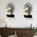 Om Mandala Metal Candle Holder 1 Pack, Black Metal Candlestick Holders, Candle Wall Holder, Spiritual Zen Wall Decor, Meditation Decor for Living Room, Dining Room, Yoga Room
