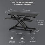 FITUEYES Height Adjustable Standing Desk 36” Wide Sit to Stand Converter Stand Up Desk Tabletop Workstation for Laptops Dual Monitor Riser Black SD309101WB - color: Black