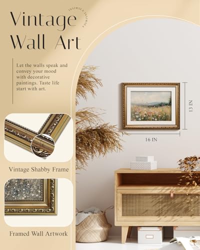 InSimSea Gold Picture Framed Wall Art, Living Room Vintage Field of Wildflowers Wall Decor, Nature Landscape Canvas Print Art, Home Farmhouse Decor, Antique Paintings with Frame 13x16inch - color: Field Colored Flowers, size: 16"L x 13"W
