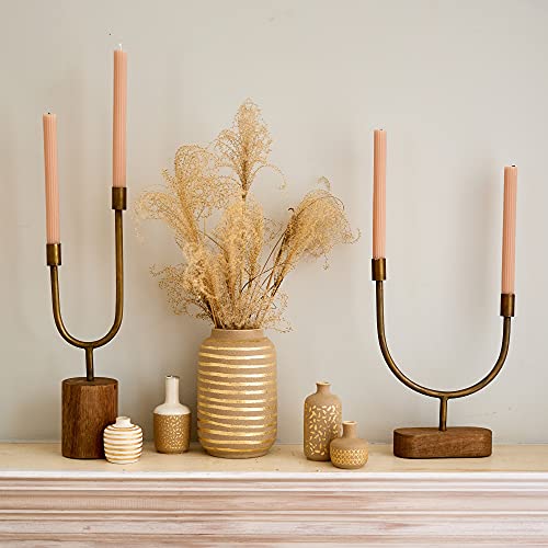 Asymmetrical Wood and Metal Candle Holder - size: 17.75"H