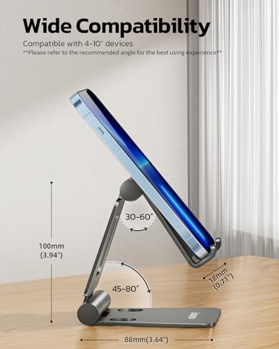 Nulaxy Dual Folding Cell Phone Stand, Fully Adjustable Foldable Desktop Phone Holder Cradle Dock Compatible with iPhone 17 16 15 14 13 12 11 Pro Max Xs Xr X 8, Nintendo Switch, All Phones - Gray - color: D-Grey
