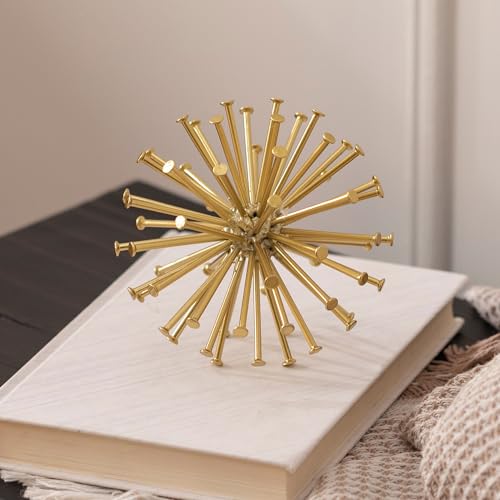 4.5” Metal Spike Sphere Tabletop Decor, Gold Geometric Decorative Ball, Abstract Sculpture Table Decorations for Home, Art Decor Orb for Living Room Bedroom Office - color: Gold Spike-4.5 in