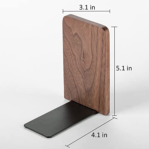 Muso Wood Book Ends for Shelves, Non-Slip Bookends, Heavy Duty Wooden Bookend Support for Books and Movies (Walnut 1 Pair) - color: Walnut-1 Pair
