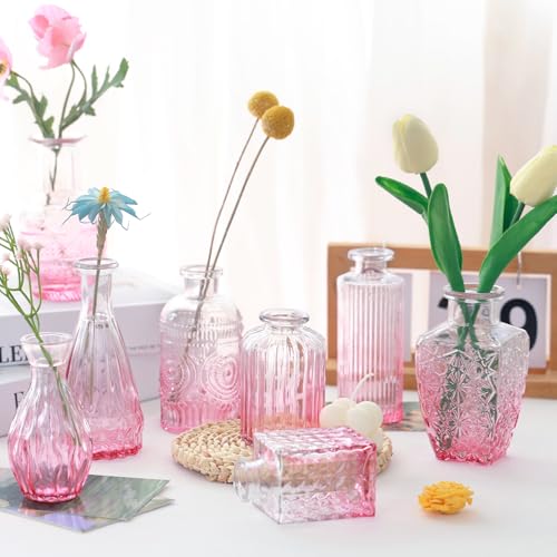 Pink Glass Bud Vases Set of 20, Small Flower Vases for Wedding Centerpieces,Pink Bud Vases in Bulk Glass Vase for Table Decoration,Home Decor (Pink-20pcs) - color: Pink-20pcs