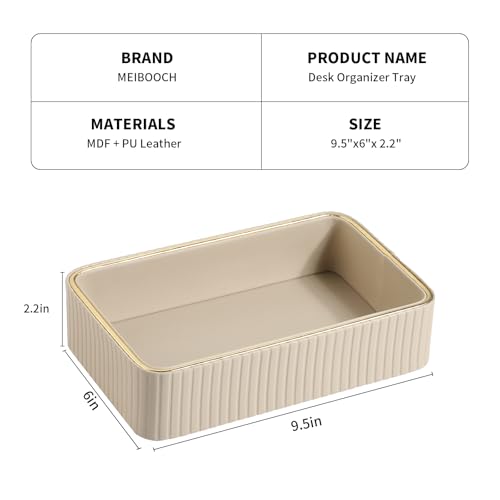 Desk Organizer Tray, PU Leather Nightstand Organizer Perfume Valet Tray for Men Women, Decorative Vanity Trays Trinket Dish Key Bowl for Entryway Table (Beige, Small) - color: Beige, size: 9.5" x 6" x 2.2"